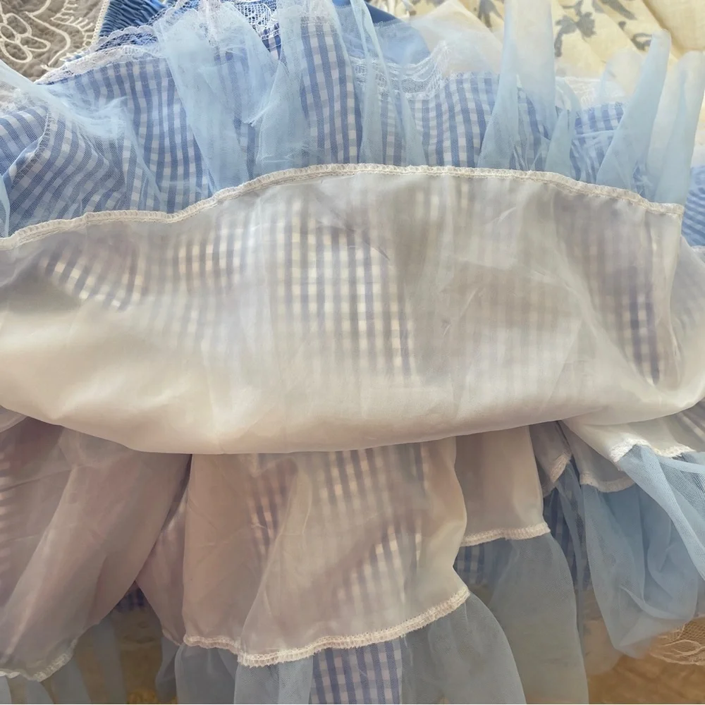 Wizard of Oz Dorothy costume dress blue white gingham lace accents Women’s Small